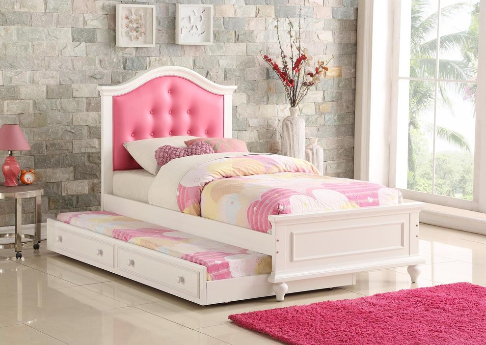 White/rose bed w/ trundle and slats by Poundex