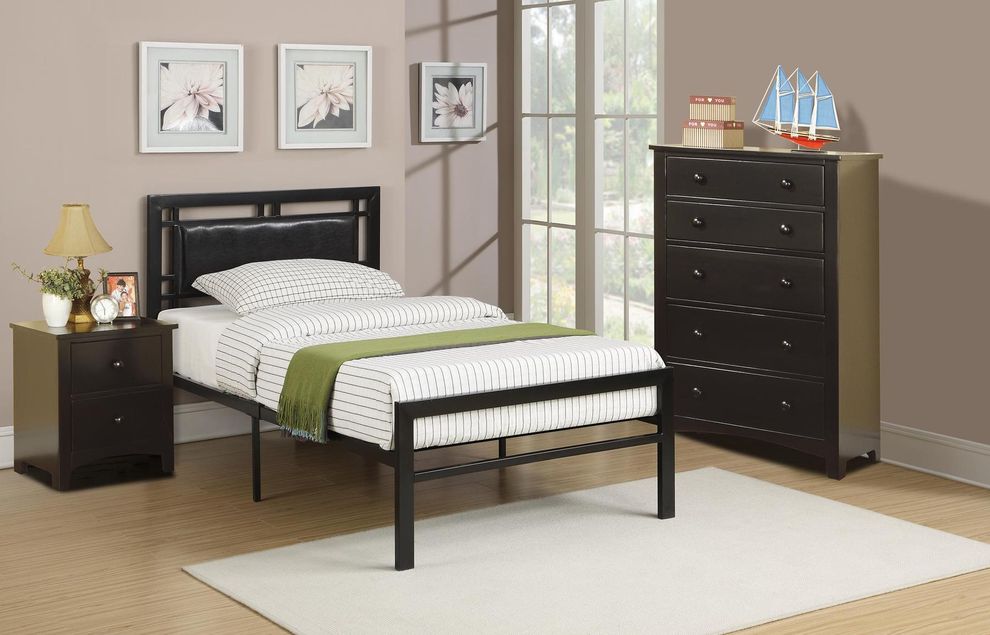 Black platform bed in twin size for kids by Poundex
