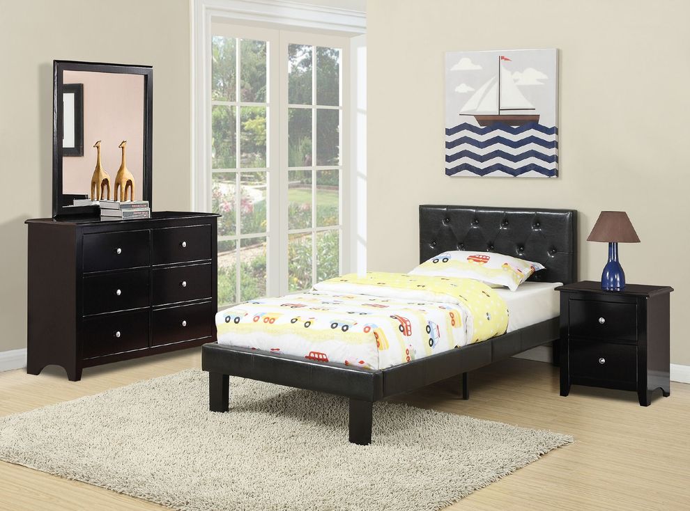Simple black kids bedroom w/ platform bed by Poundex