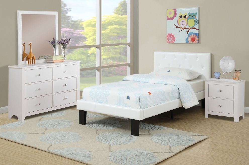 Simple white kids bedroom w/ platform bed by Poundex