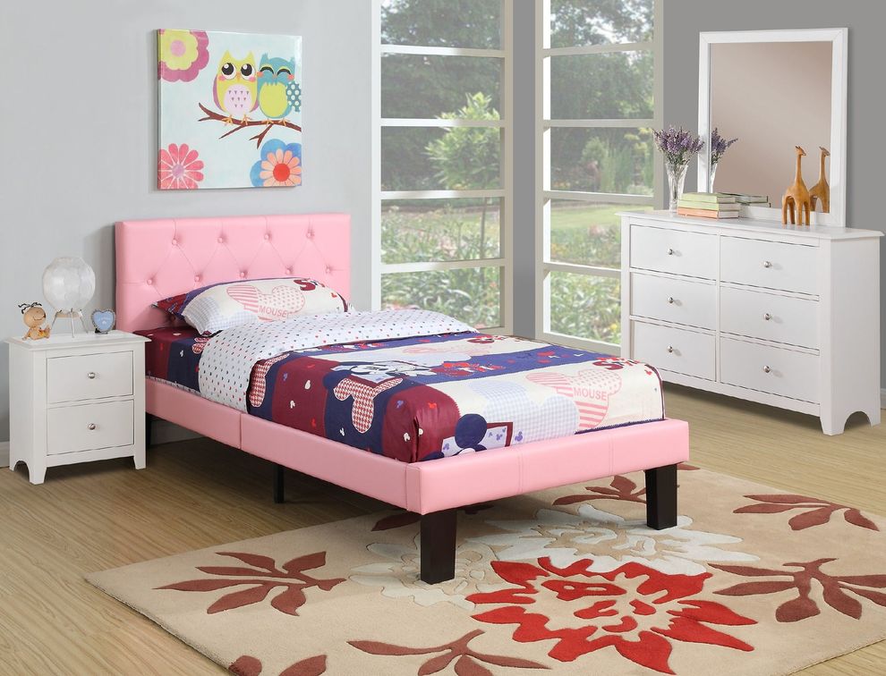 Simple pink kids bedroom w/ platform bed by Poundex