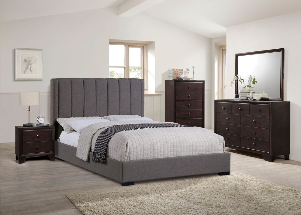 Gray fabric casual style platform king bed by Poundex