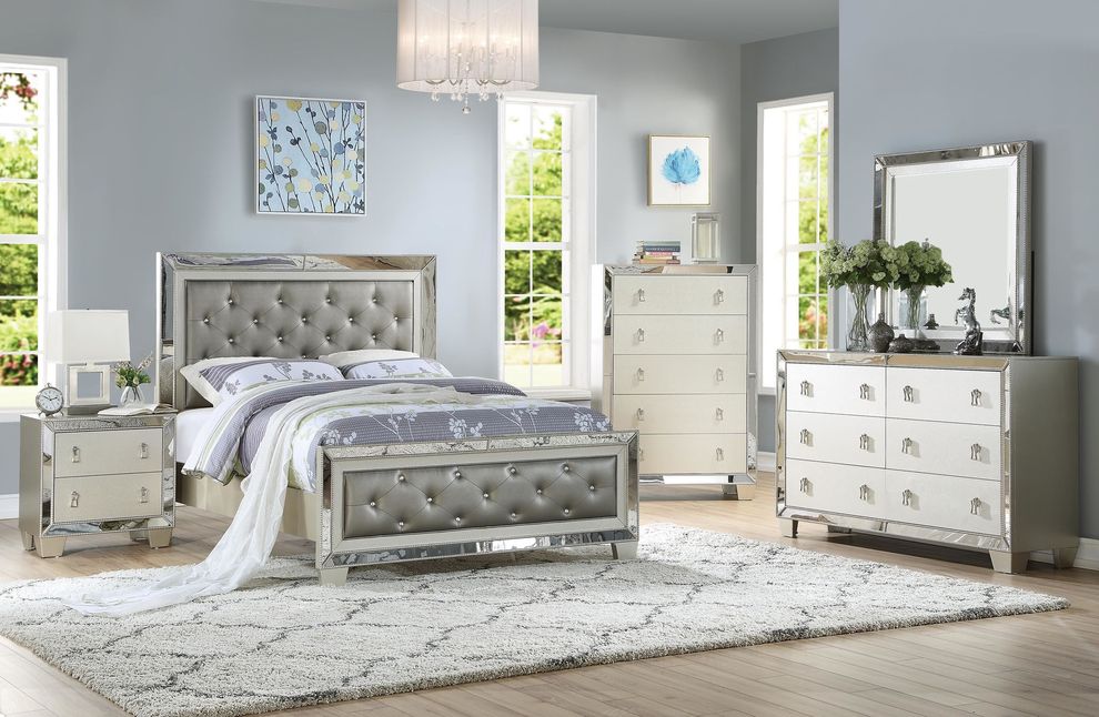 Mirrored accents modern style bed in gray by Poundex
