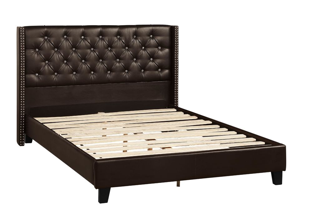 Espresso faux leather tufted full bed w/ platform by Poundex