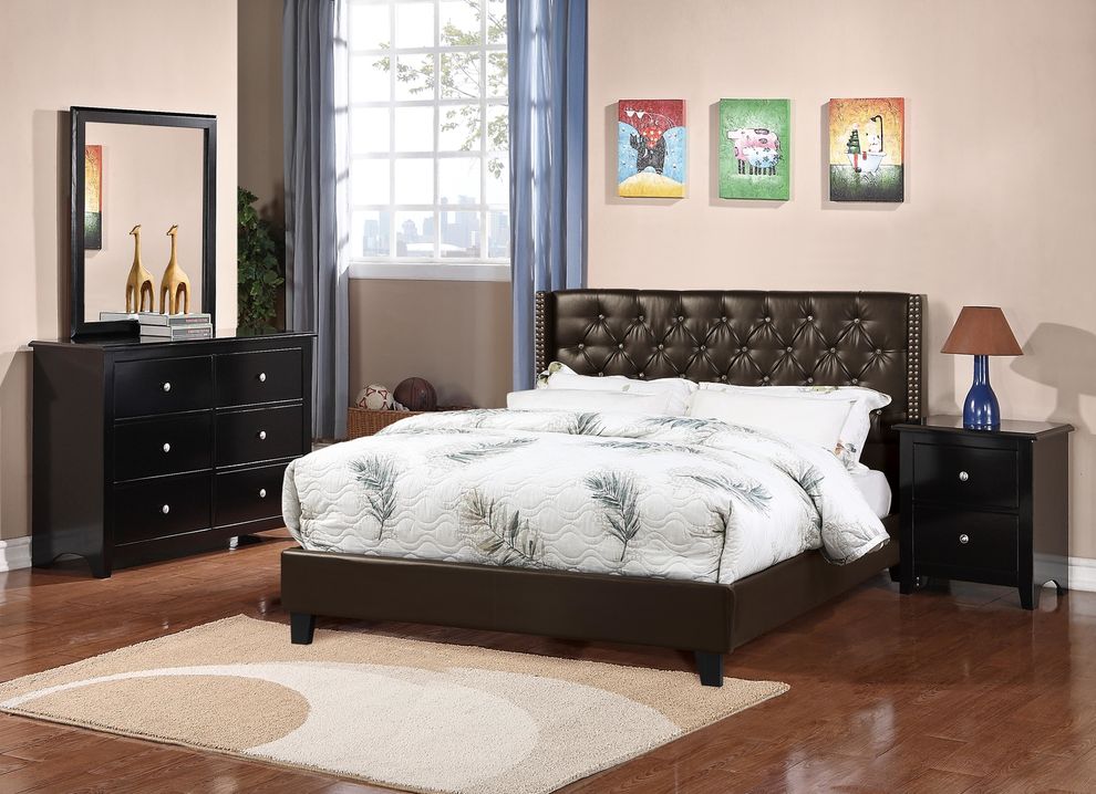 Espresso faux leather tufted hb bed w/ platform by Poundex