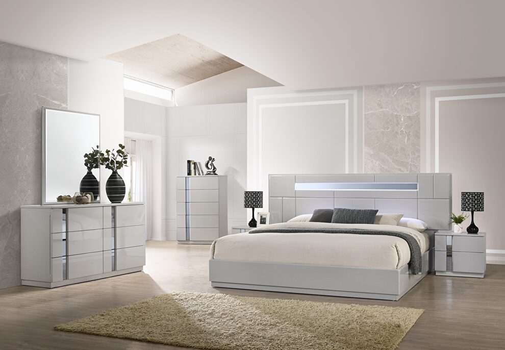 Minimal design gray lacquer king bed 5pcs set by J&M