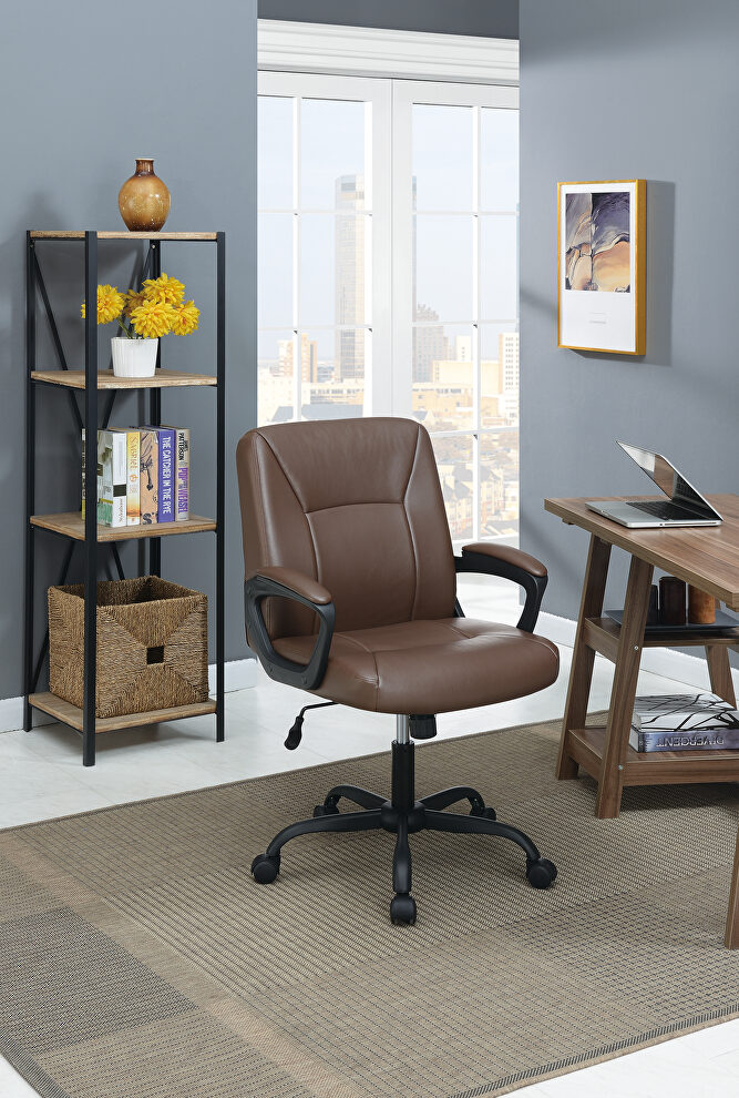 Brown pu leather everyday style office chair by Poundex