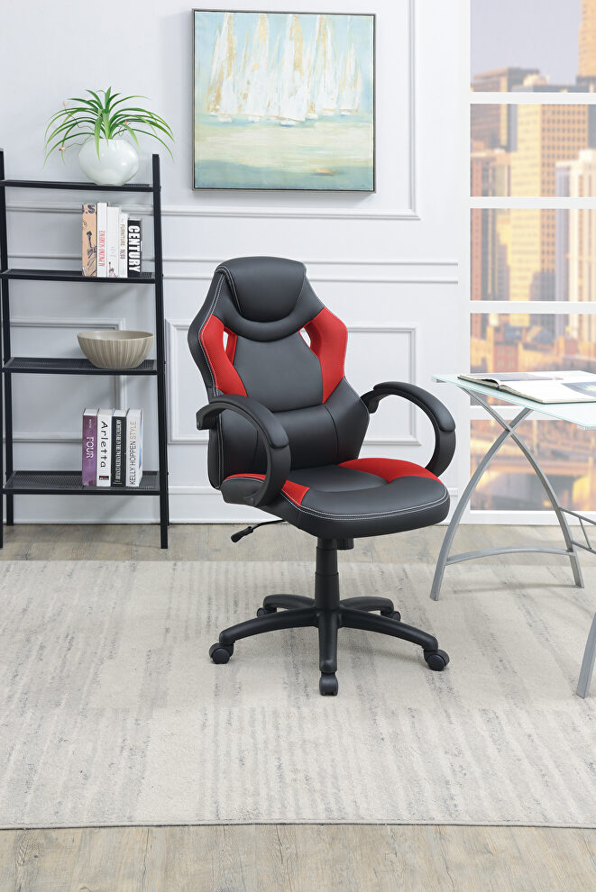 Black and red pu office chair by Poundex