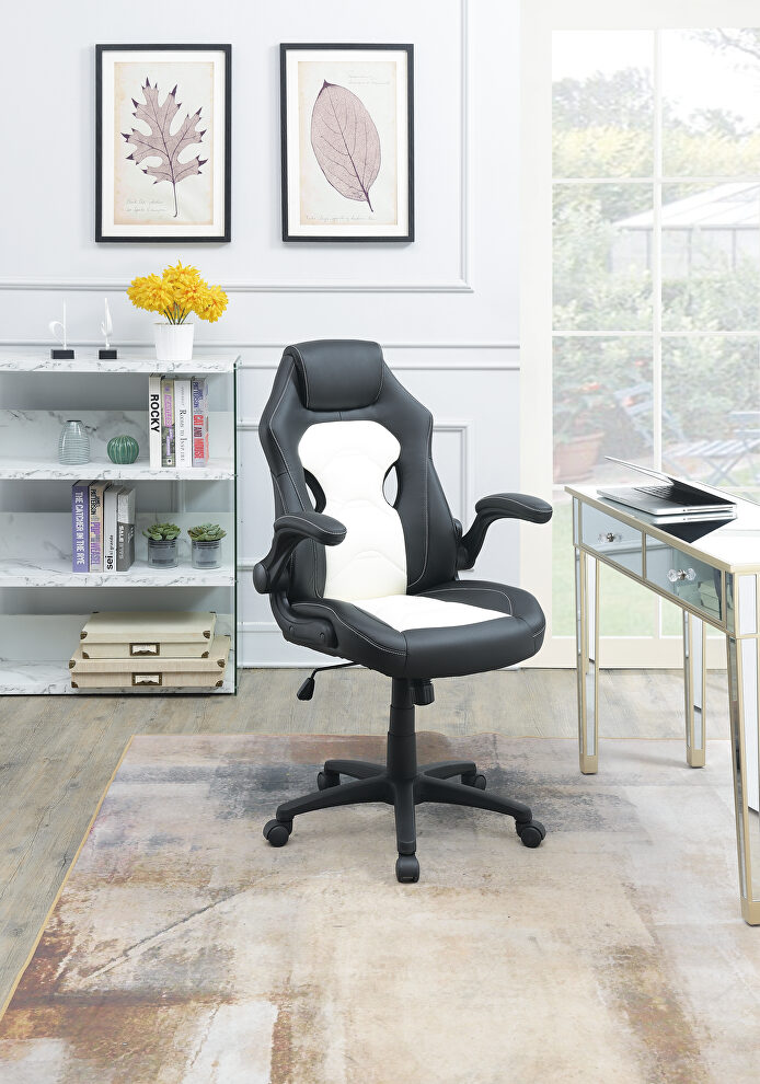 Black and white pu leather office chair by Poundex
