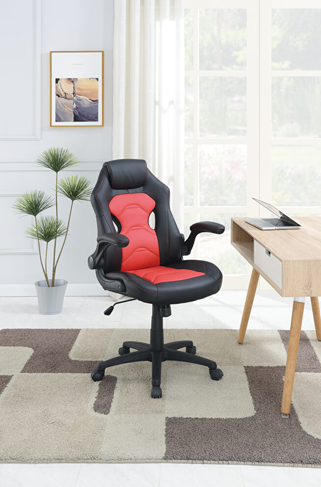 Black and red pu office chair in gamer style by Poundex
