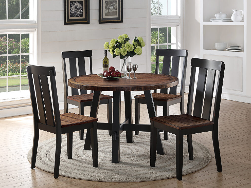 Chocolate brown woods and pine round dining table by Poundex