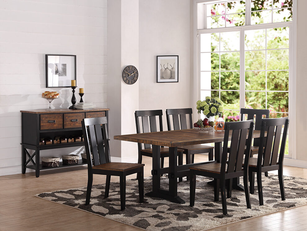 Chocolate brown woods and pine rectangular dining table by Poundex