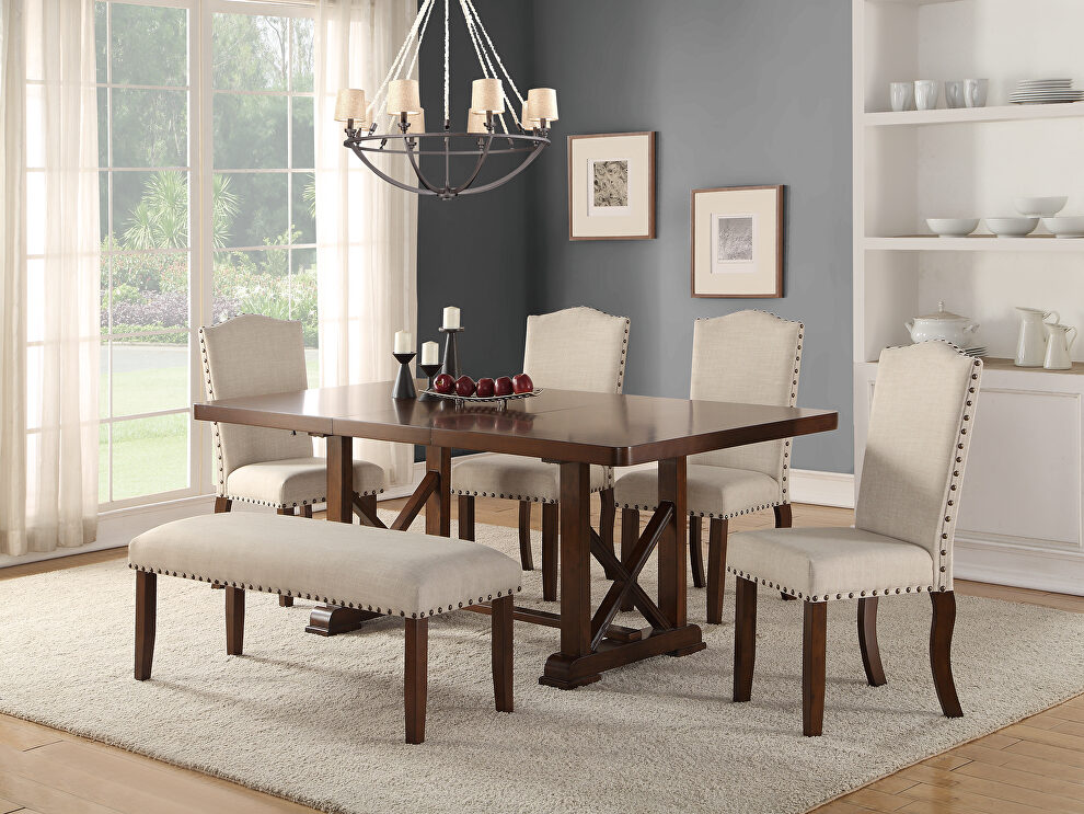 Casual family size dining table in cherry finish by Poundex