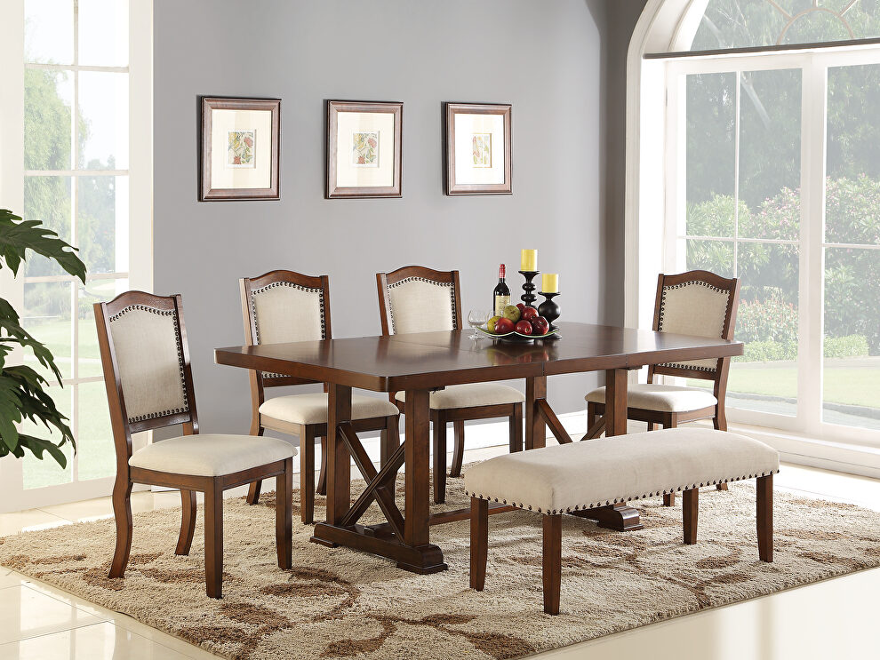 Casual family size large dining table in cherry finish by Poundex