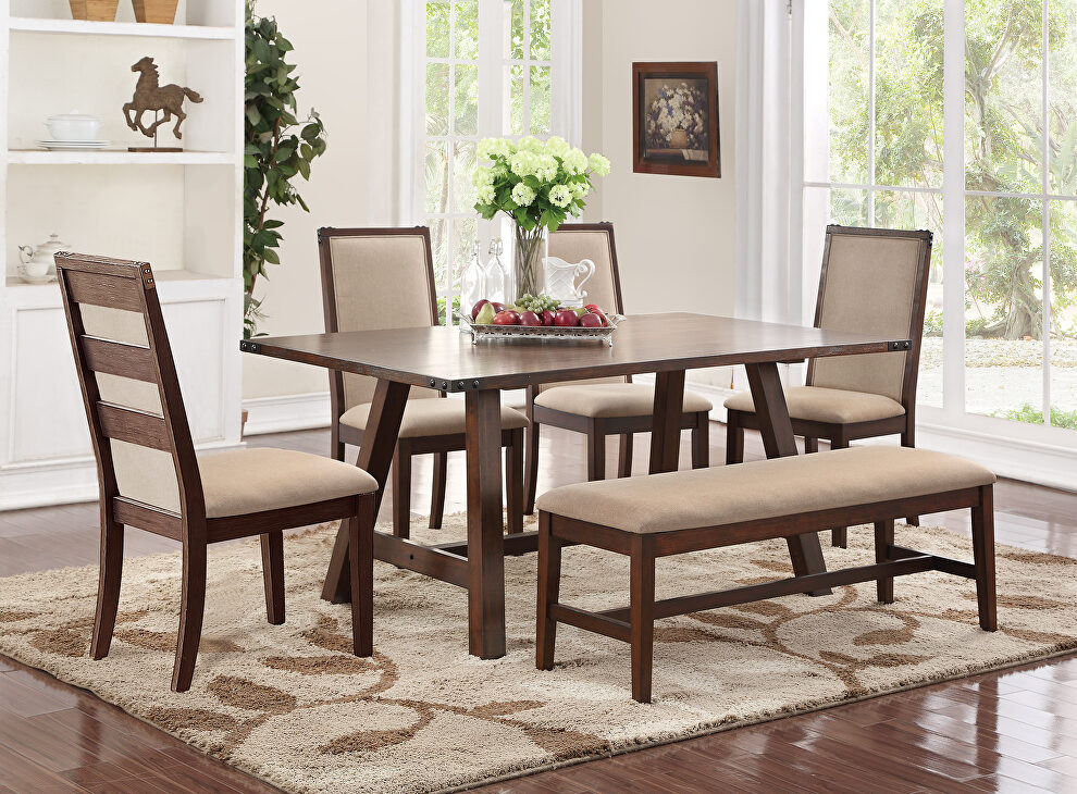 Acacia veneer dining table in brown finish by Poundex