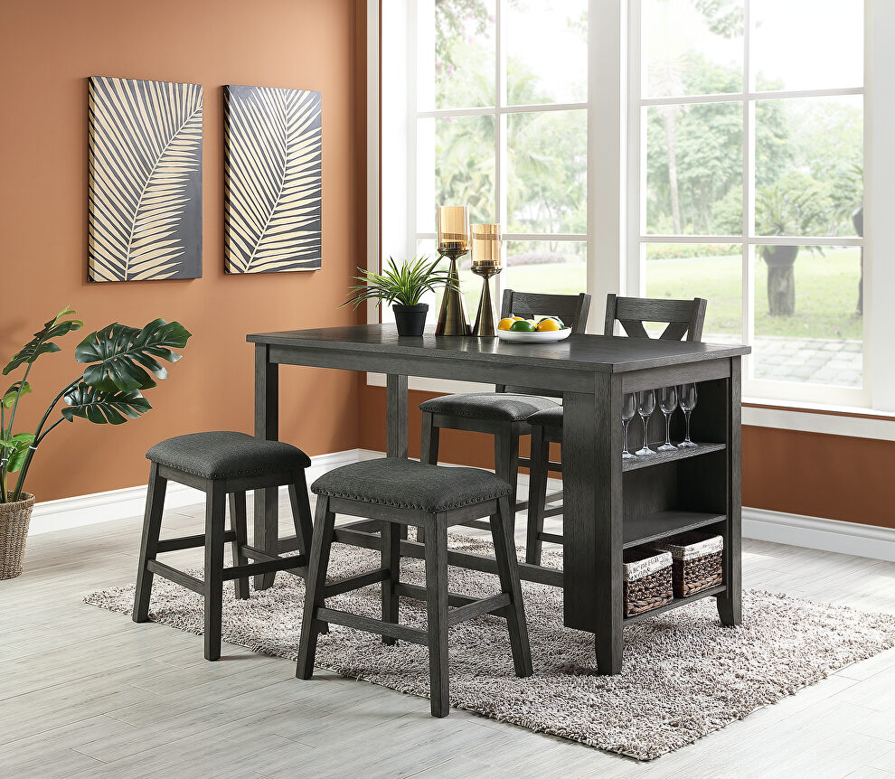 Charcoal solid acacia wood counter height dining table w/storage by Poundex