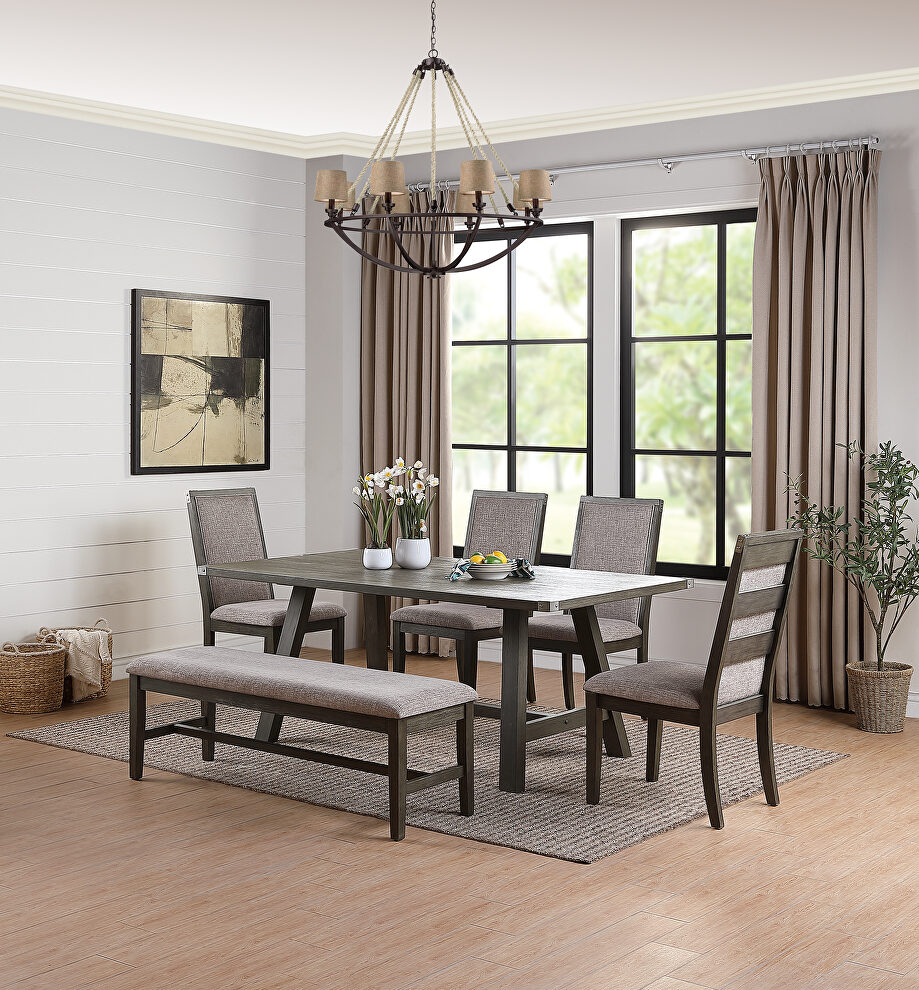 Wood and birch veneers dining table in gray finish by Poundex