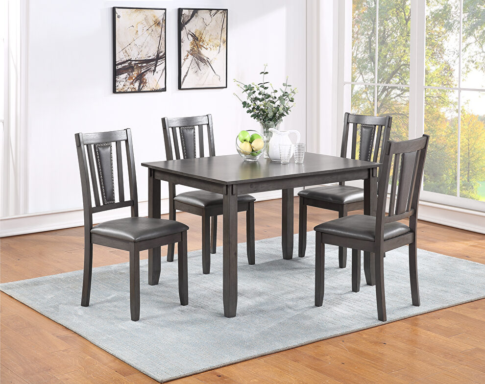 Gray solid wood / veneer 5pcs casual dining set by Poundex