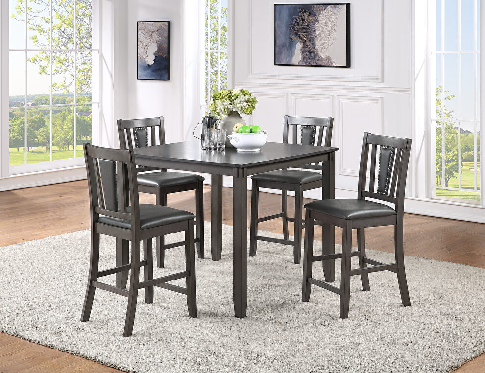 Gray solid wood / veneer 5pcs counter height dining set by Poundex