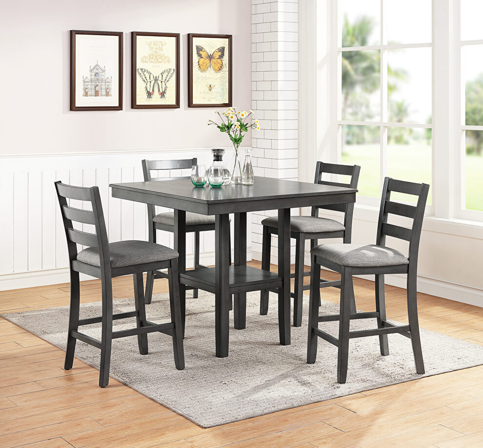 Gray wood casual counter height dining 5 pcs set by Poundex