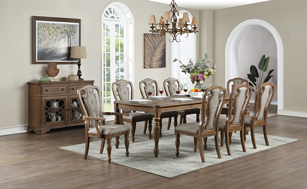 Brown finish wood rectangular dining table w/ 2 leaves by Poundex