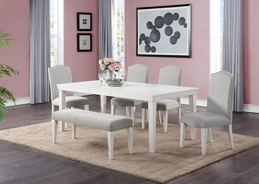 Casual family size dining table w/ leaf in white finish by Poundex