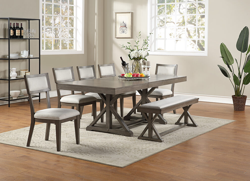 Casual family size gray finish dining table w/ leaf by Poundex