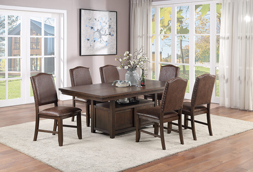 Pine wood dining table in chocolate brown finish by Poundex