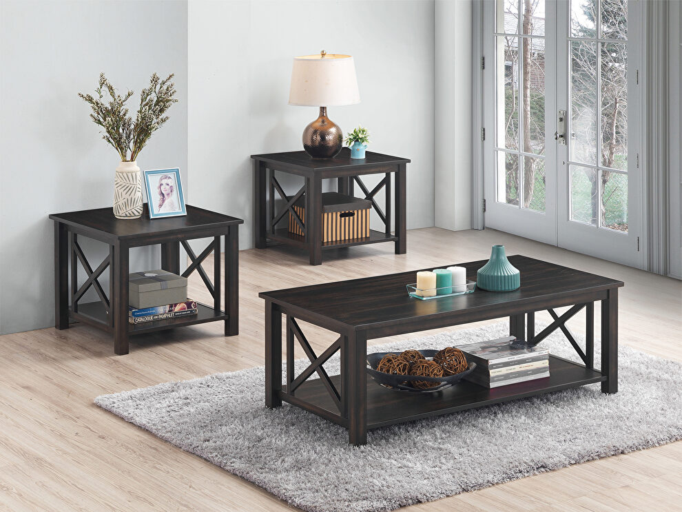 Gray wooden top 3pcs coffee table set by Poundex