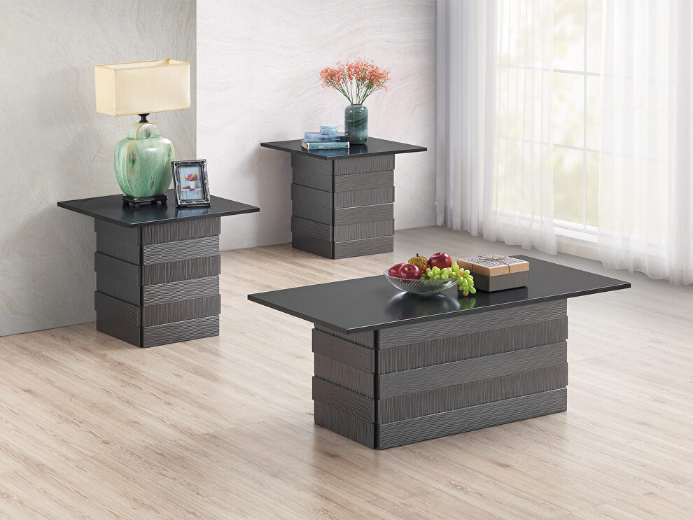 Charcoal wooden top 3pcs coffee table set by Poundex