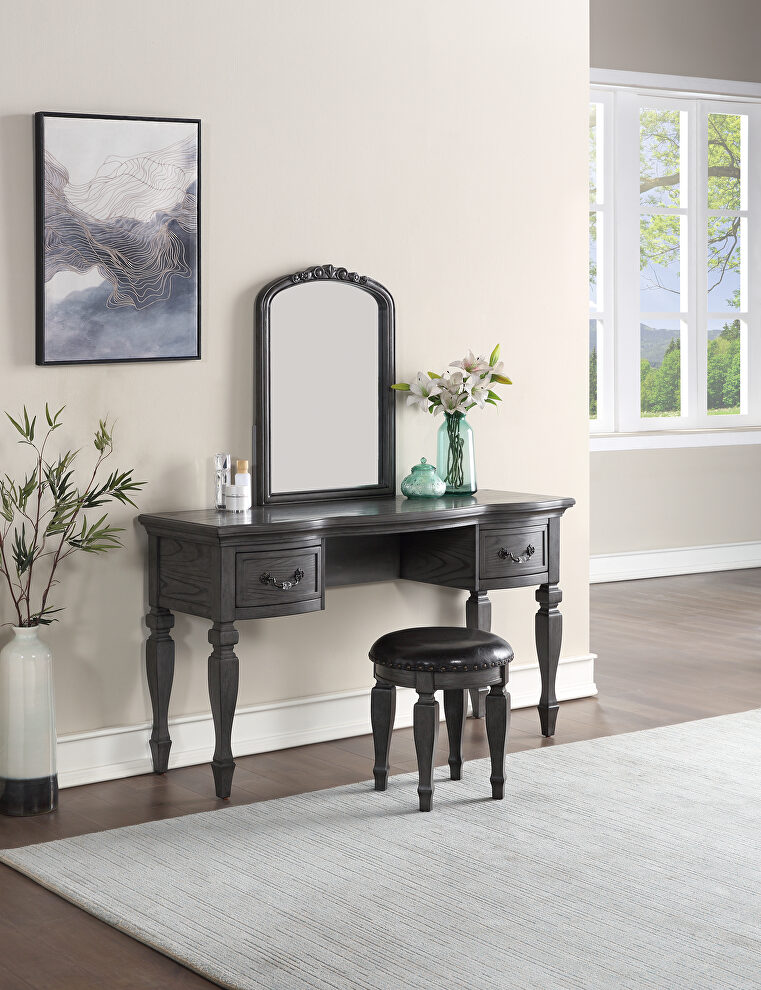 Gray traditional style vanity + stool set by Poundex