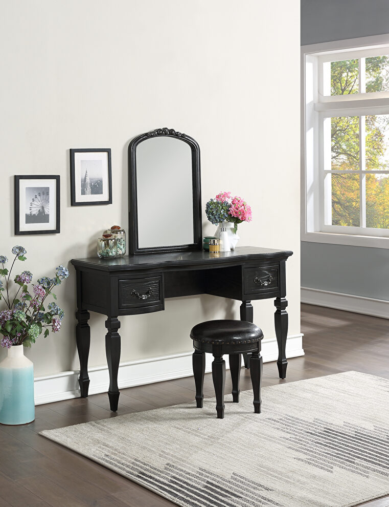 Black vanity + stool set in traditional style by Poundex