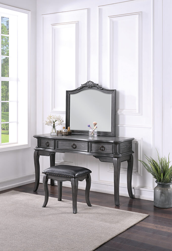 Gray vanity + stool set by Poundex