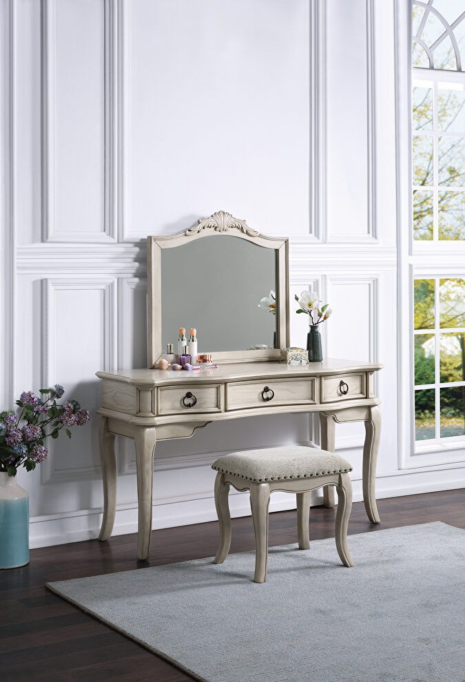 Antique white vanity + stool set by Poundex