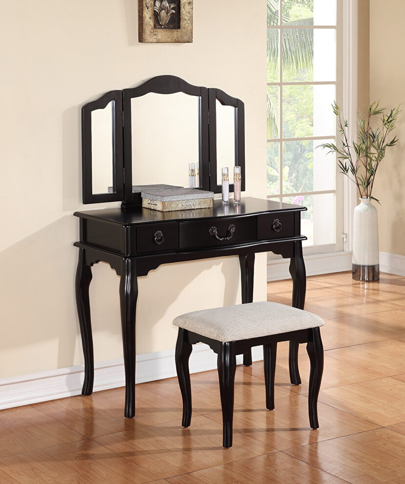 Black vanity set with stool by Poundex
