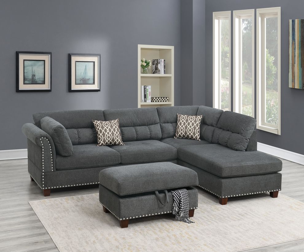 Gray velvet fabric upholstery casual style sectional set by Poundex