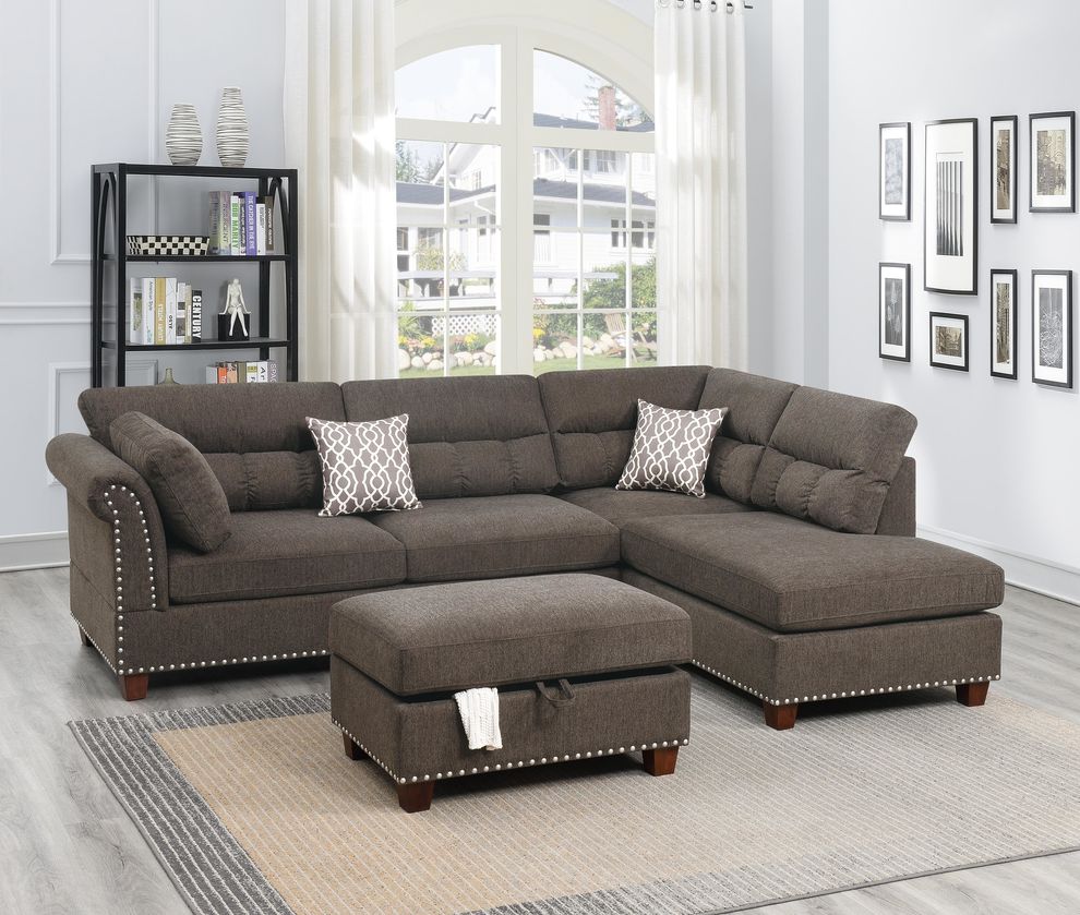 Tan velvet fabric upholstery casual style sectional set by Poundex