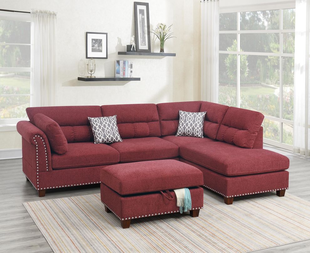 Paprika red velvet fabric upholstery casual style sectional set by Poundex