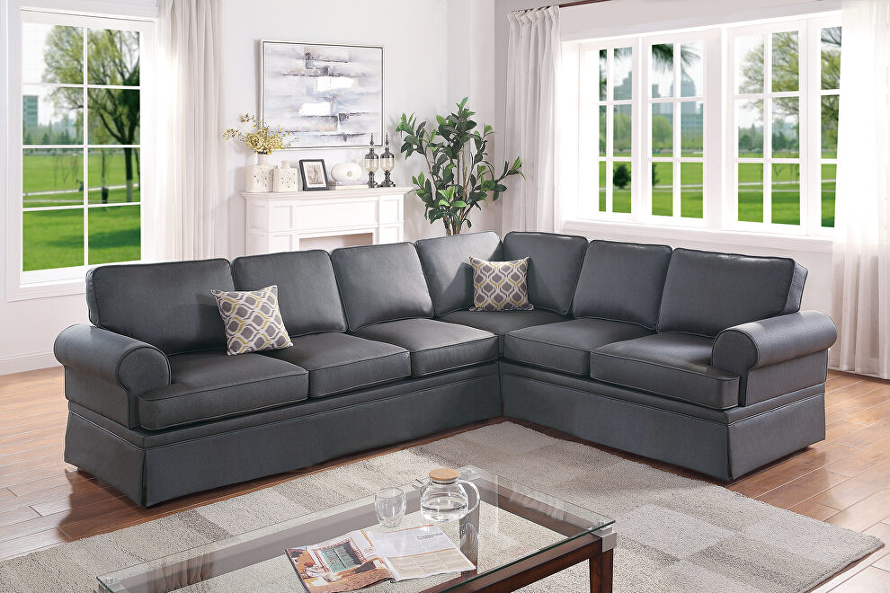 Charcoal glossy polyfiber 2-pcs sectional sofa set by Poundex