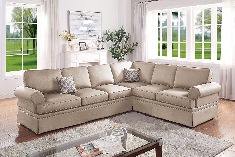 Beige glossy polyfiber 2-pcs sectional sofa set by Poundex