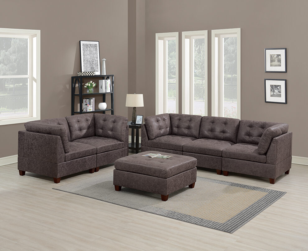 Dark brown leather-like fabric 6-pcs sectional set by Poundex