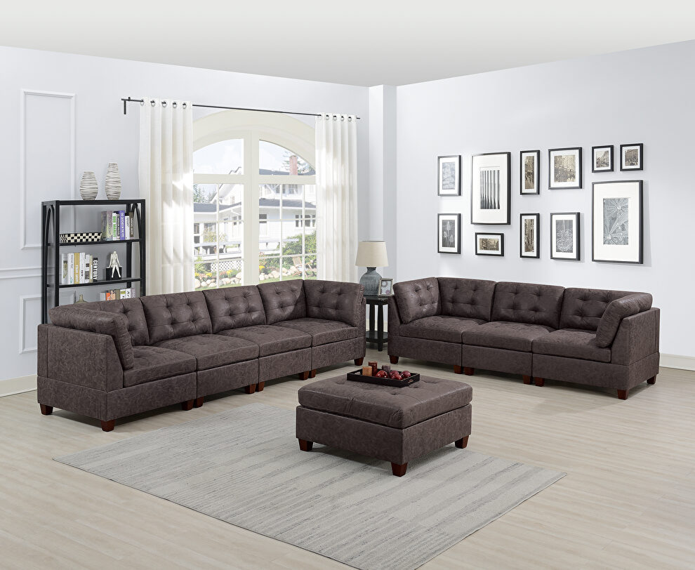 Dark brown leather-like fabric 8-pcs sectional set by Poundex