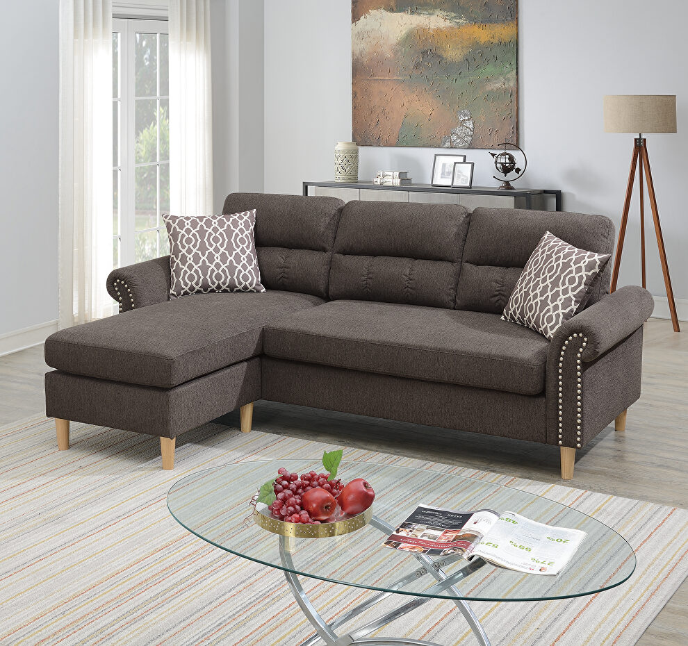 Tan velvet fabric sectional set by Poundex