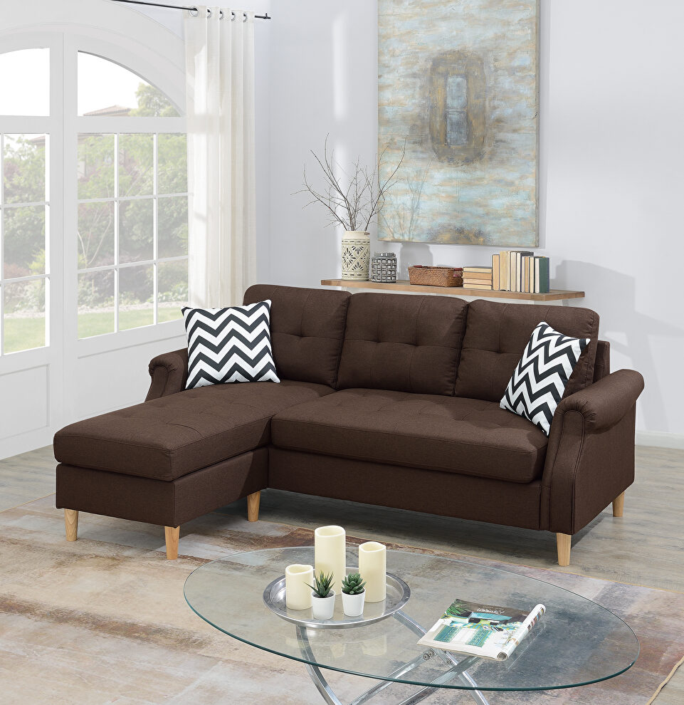 Dark coffee polyfiber 2pc sectional sofa by Poundex