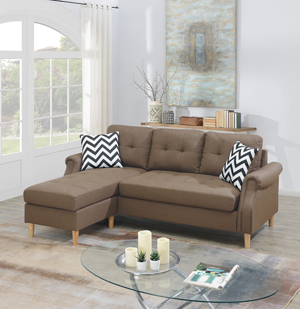Light coffee polyfiber 2pc sectional sofa by Poundex