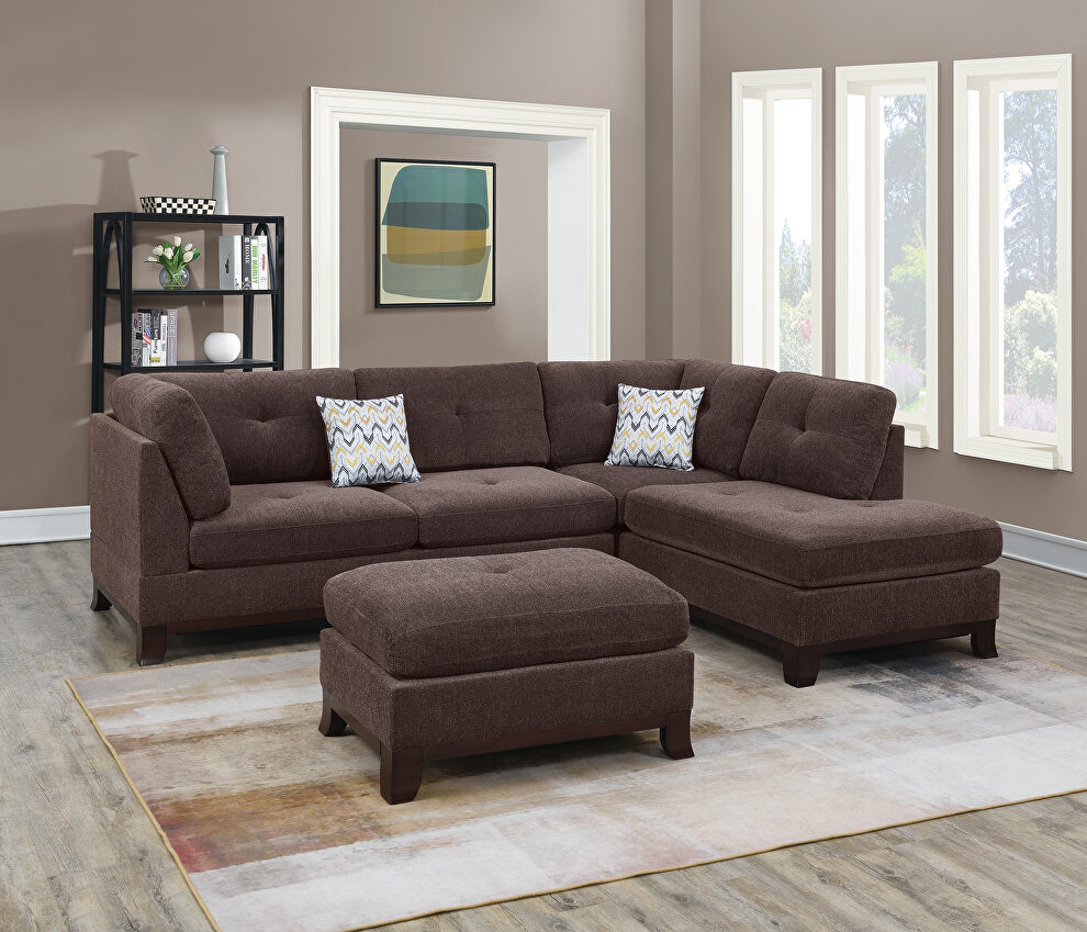 Dark coffee chenille upholstery 3-pcs sectional set by Poundex