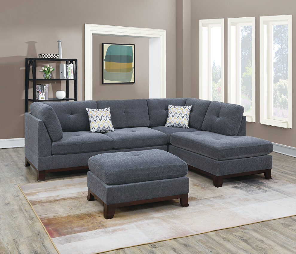 Ash gray chenille upholstery 3-pcs sectional set by Poundex