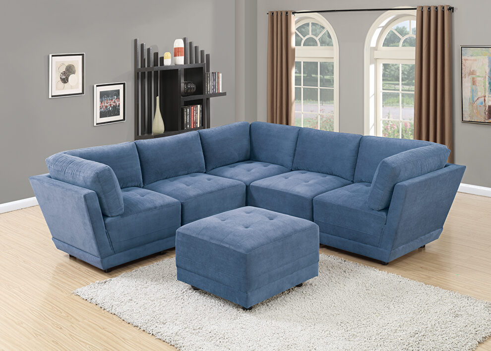 Dark blue waffle suede 6-pcs sectional set by Poundex