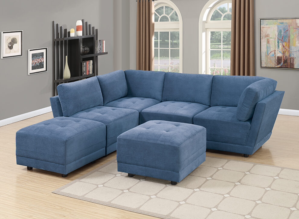 Dark blue waffle suede 6-pcs sectional set by Poundex