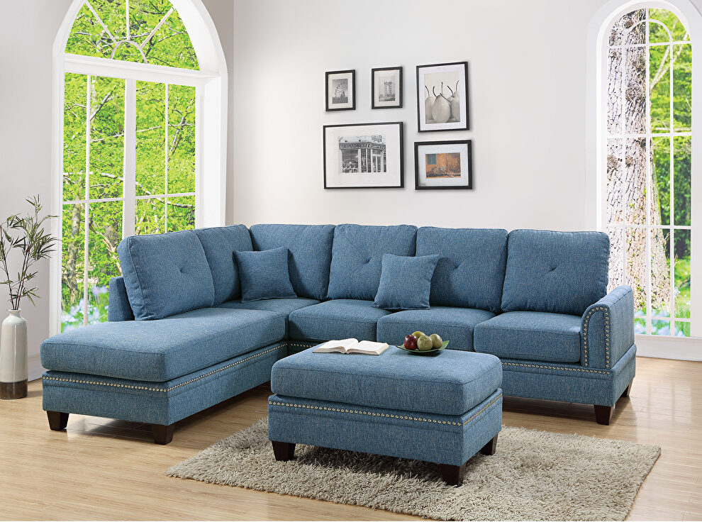 Blue cotton blended fabric 2-pcs sectional set by Poundex